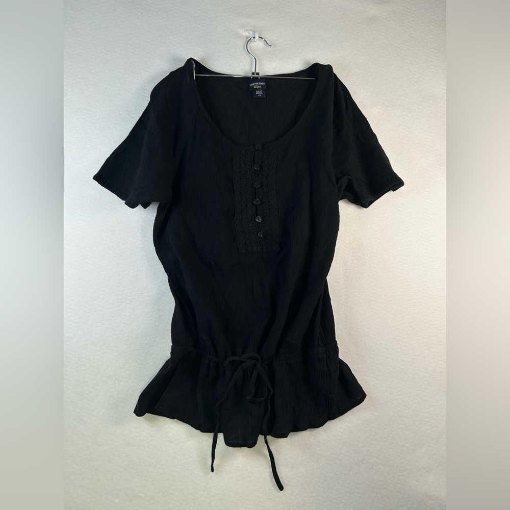 Canyon River Blues Cotton Black Short-Sleeve Top with Drawstring
